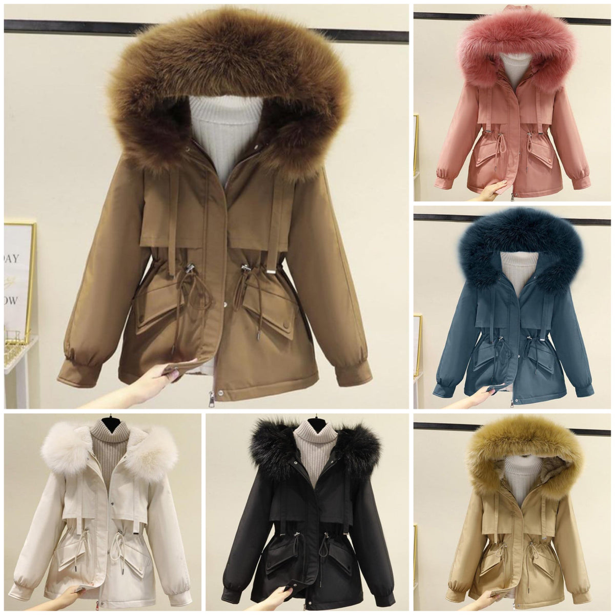 Damen-Parkas mit Kapuze, lässig, Baumwolle und Polyester-4