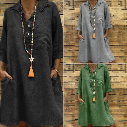 Damen-Kleid, Trapezform, leichte Baumwolle, elegant, Schnitt-3