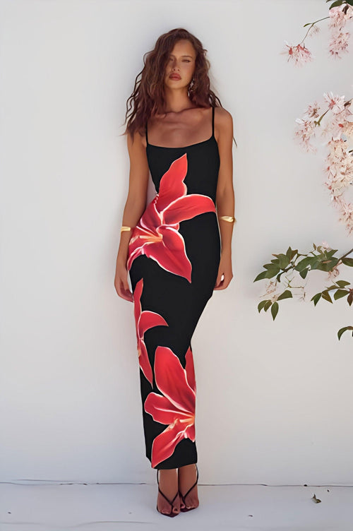 Damen-Midikleid, Blumenmuster, leichter Stoff-1