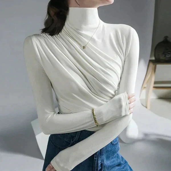 Damen-Rollkragenpullover mit Faltendesign aus weichem Polyester – elegant und bequem für kalte Tage, in mehreren Größen erhältlich 8