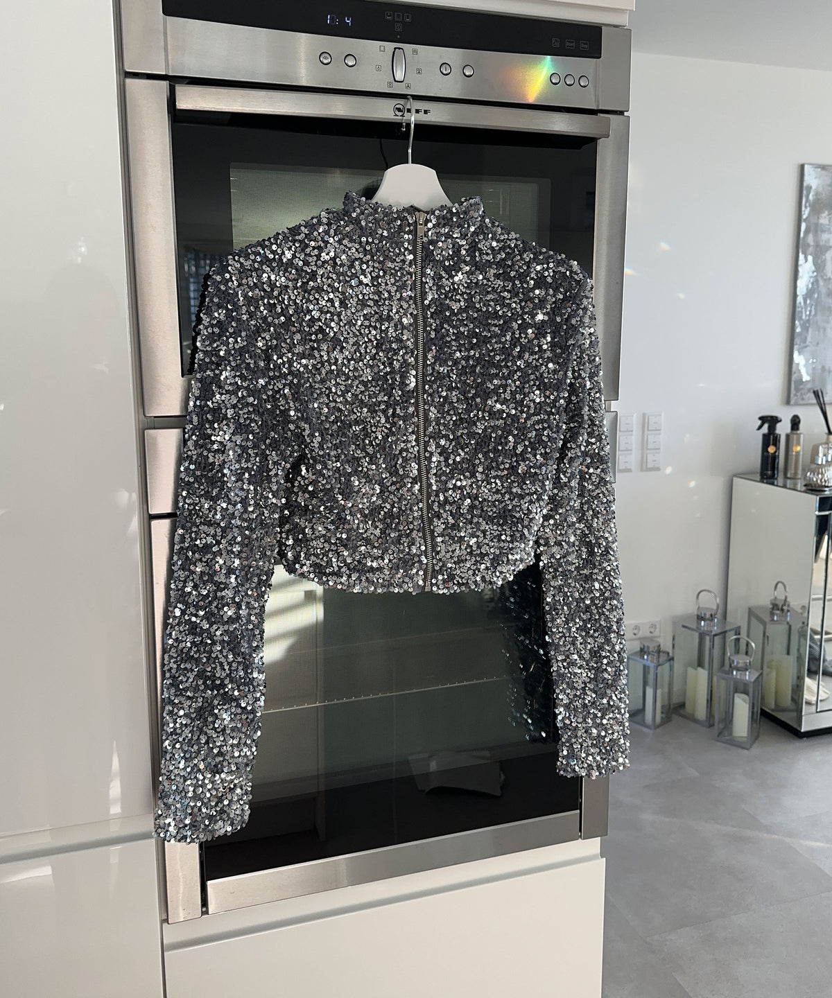 Damen-Pailletten-Top, langärmelig, elegant, weicher Stoff 4