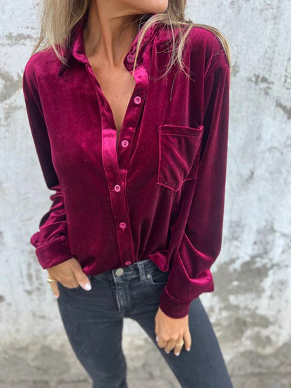 Damenbluse aus Samt im klassischen Stil, elegant und weich, 100% Polyester-1