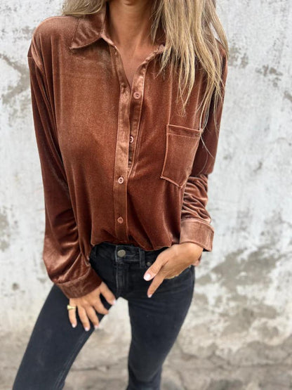 Damenbluse aus Samt im klassischen Stil, elegant und weich, 100% Polyester-3