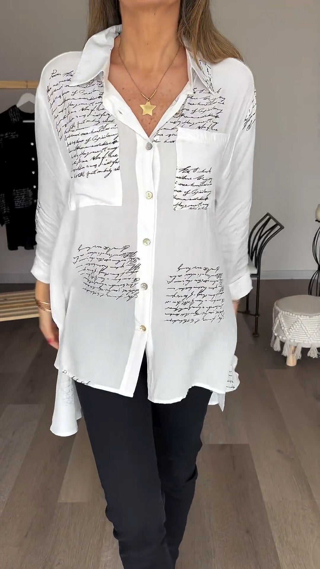 Damen-Hemd, Buchdruck, trendiges Design aus Baumwolle und Polyester 8