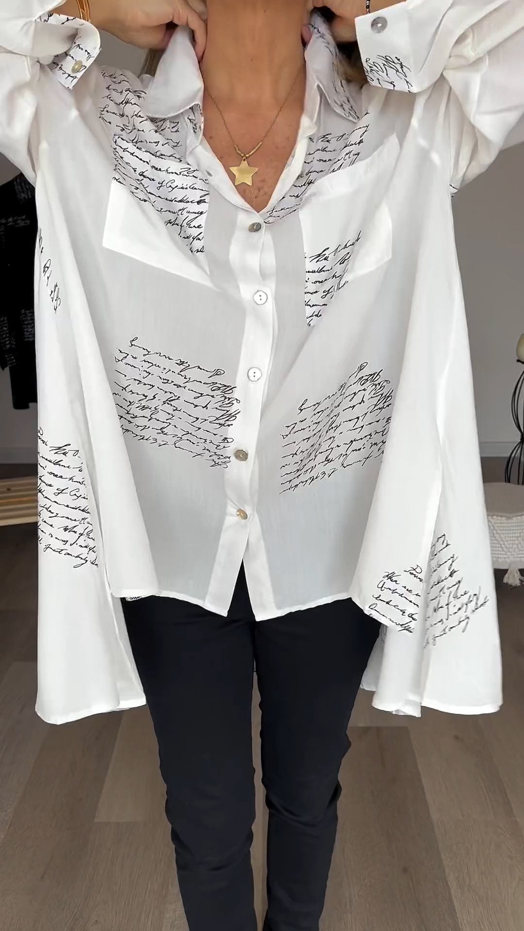 Damen-Hemd, Buchdruck, trendiges Design aus Baumwolle und Polyester 2