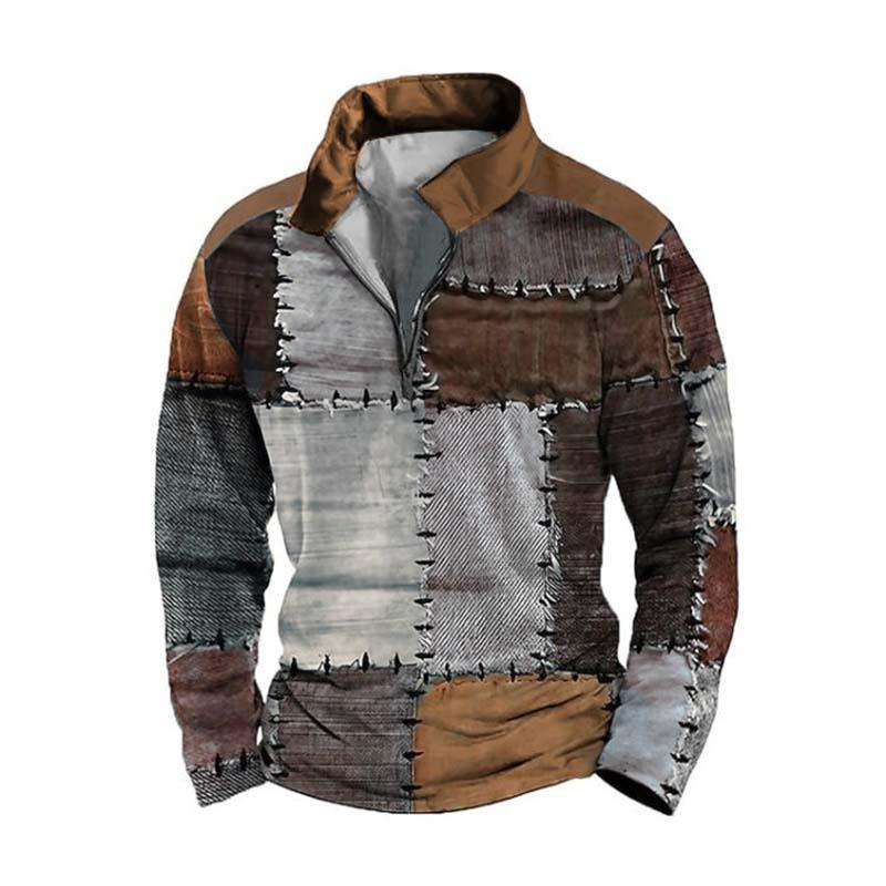 Herren-Poloshirt, langärmelig, 3D-Druck, Reißverschluss, hochwertiger Stoff-4