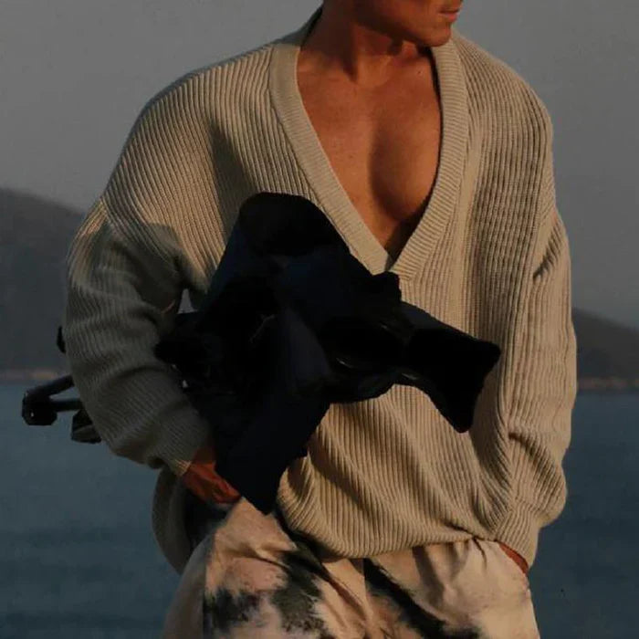 Langärmeliger Herrenpullover mit lockerer Passform aus 100 % Baumwolle-4