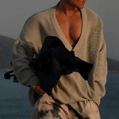 Langärmeliger Herrenpullover mit lockerer Passform aus 100 % Baumwolle-4