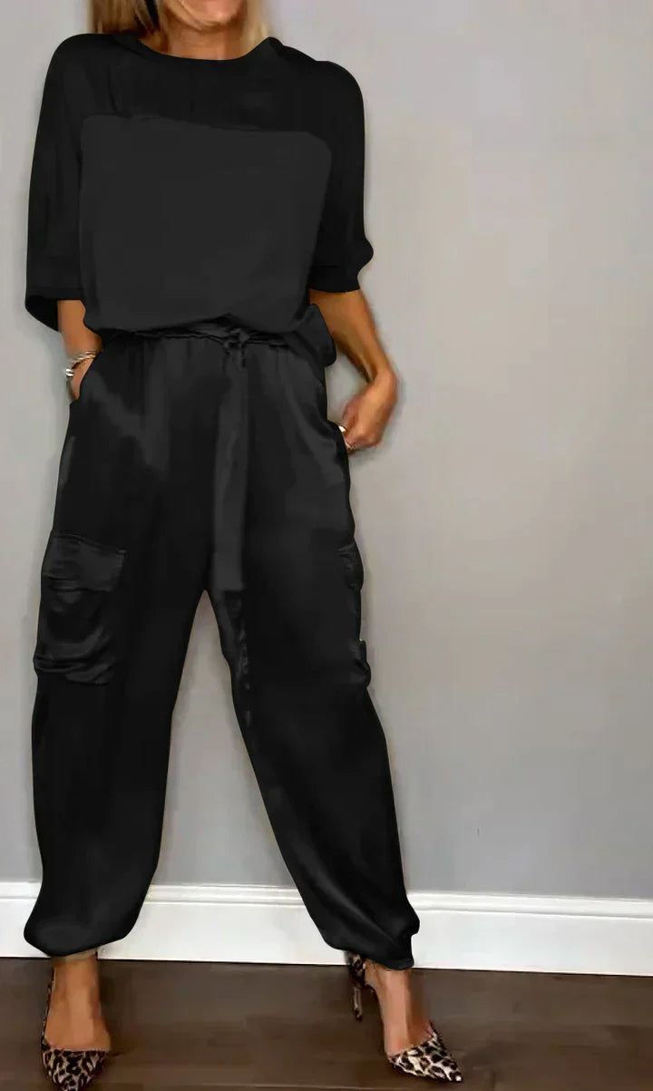 Variant image for Damen-Zweiteiler, Satin, halbe Ärmel, Hose-41