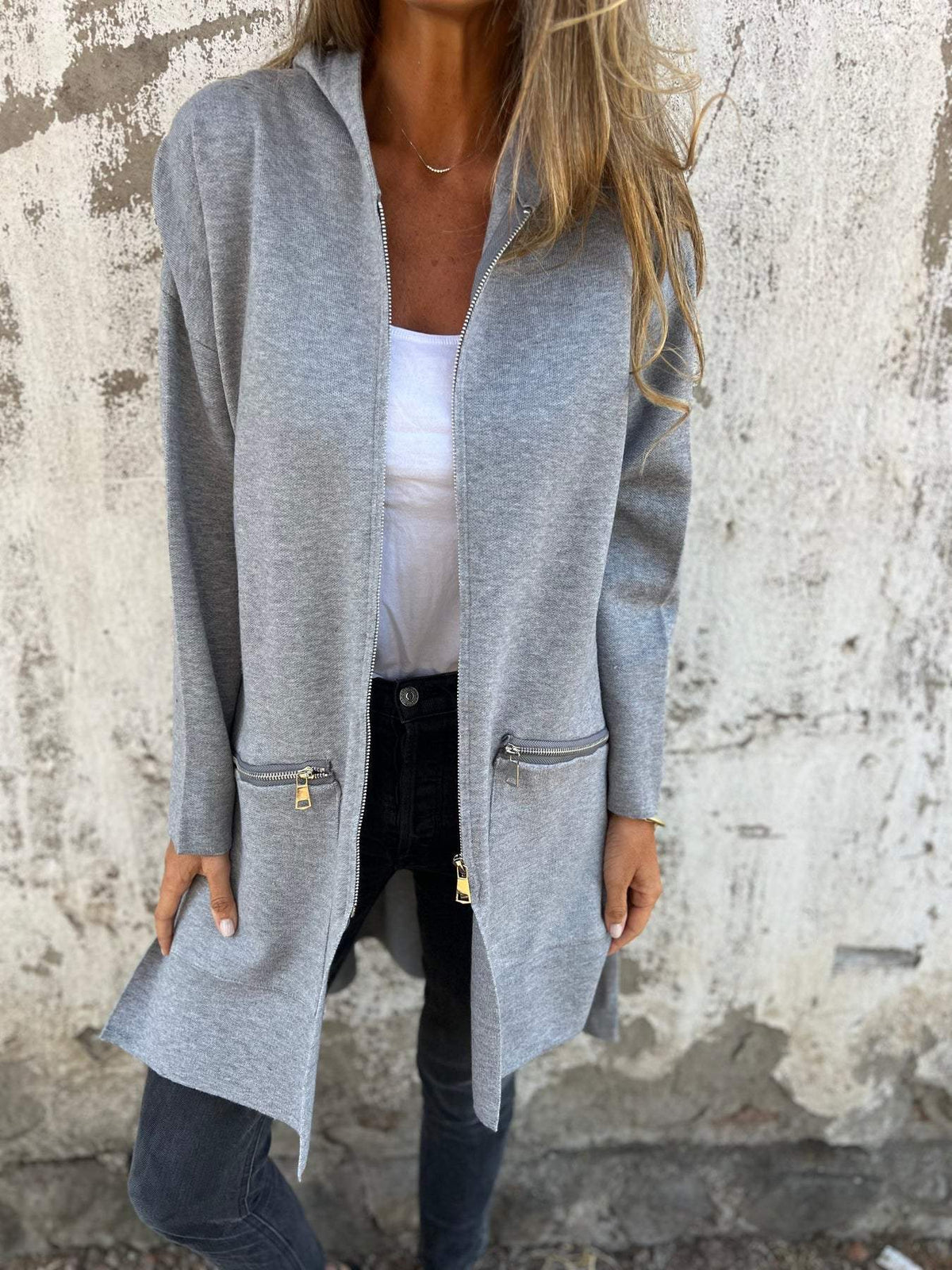 Damenjacke aus Polyester mit Rundhalsausschnitt und Reißverschluss – lässige Jacke für Damen, vielseitig und elegant 2