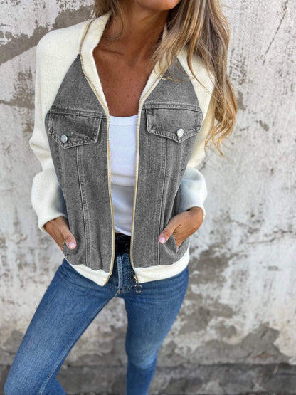 Variant image for Übergangsjacke Damen Reißverschlussjacke Gewaschener Jeans-Mix-16