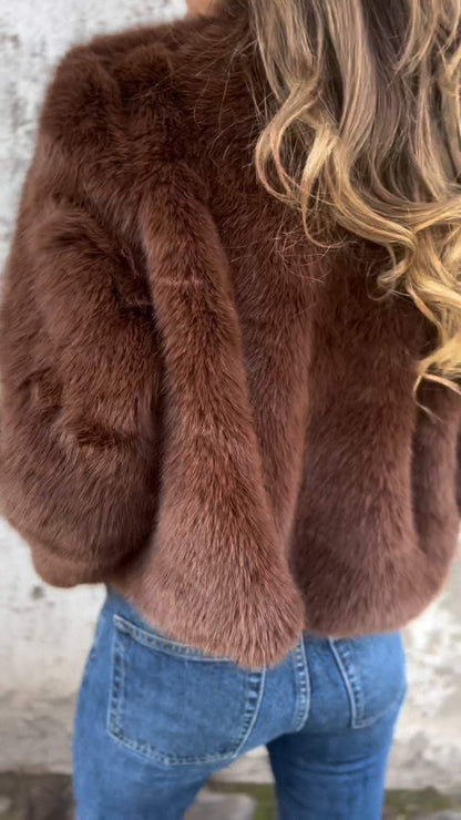 Damenjacke Kunstfell Hoher Kragen Synthetisch Elegante Jacke für Alltag und Feier-2