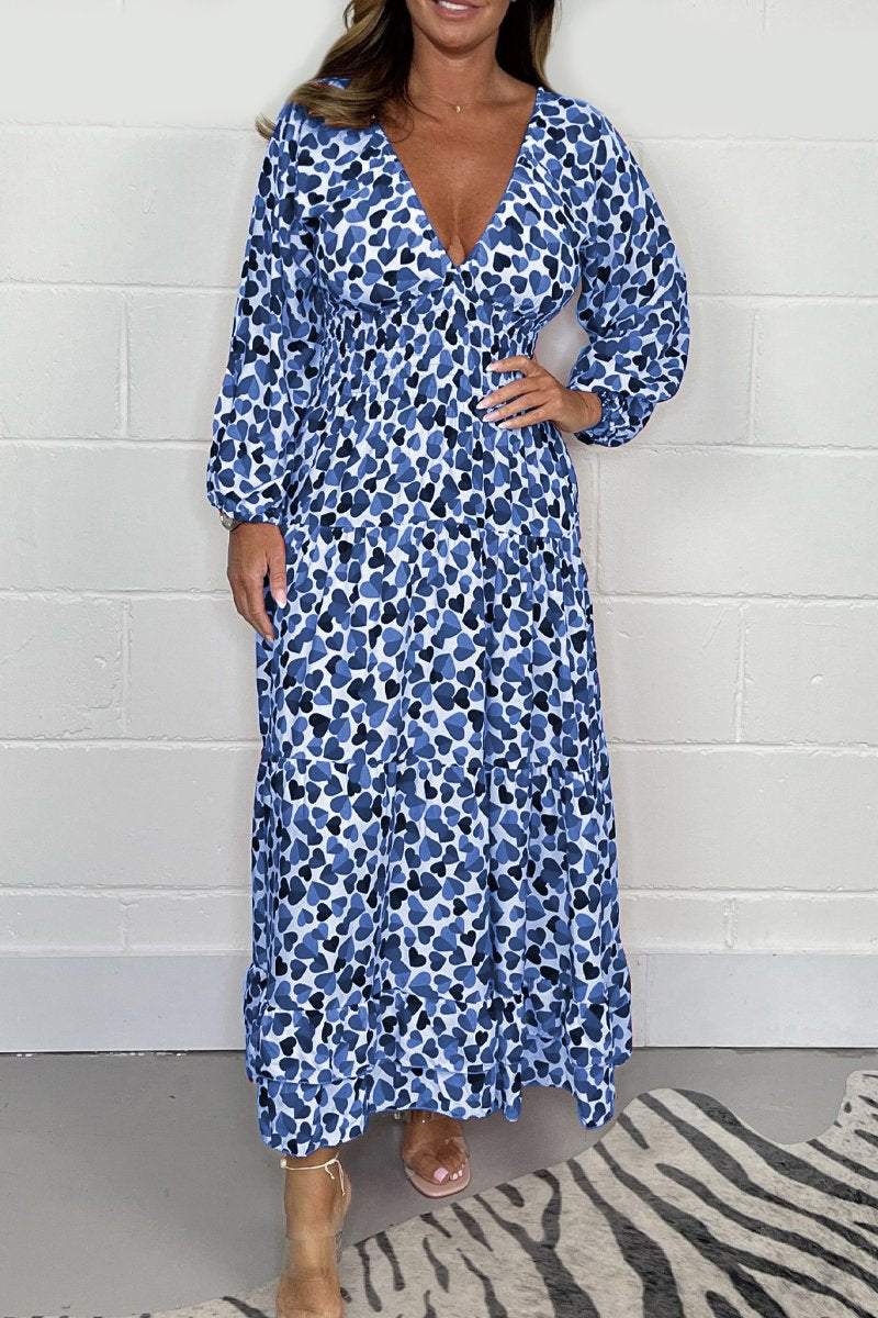 Damen-Midi-Kleid, geraffte Baumwolle, elegant langarm-6