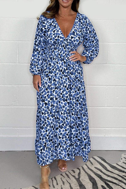 Damen-Midi-Kleid, geraffte Baumwolle, elegant langarm-6