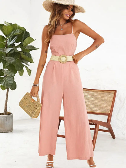 Damen-Jumpsuit Spaghettiträger mit Gürtel Hochwertiger Stoff-1