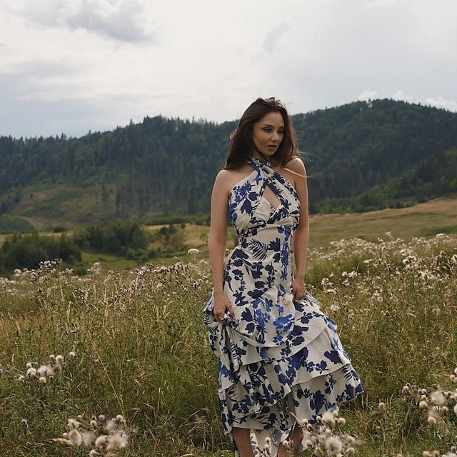 Damen-Blumenkleid, Rüschen, hochwertiger Stoff-1