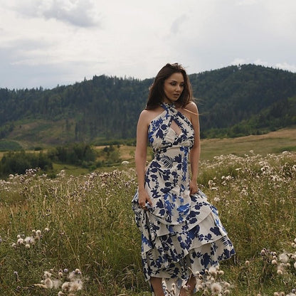 Damen-Blumenkleid, Rüschen, hochwertiger Stoff-1