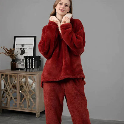 Damen-Pyjama-Set, langärmelig, Fleece mit passender Pyjamahose-2