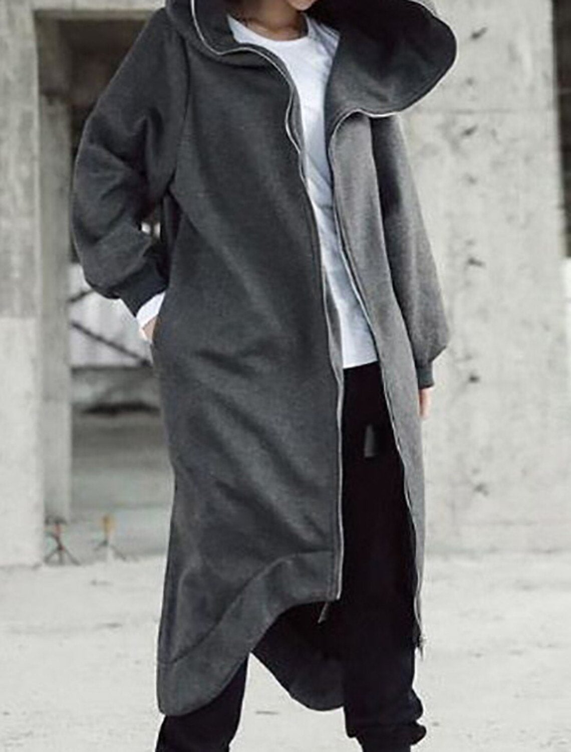 Damen-Mantel Lang Fleece mit Kapuze Elegantes Design-2