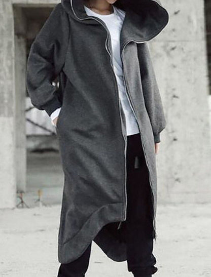 Damen-Mantel Lang Fleece mit Kapuze Elegantes Design-2