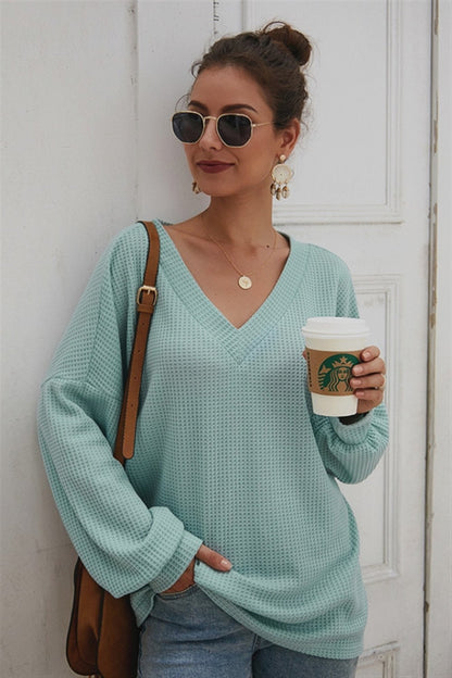 Damen-Pullover, mit V-Ausschnitt Polyester, mit Laternenärmeln-6