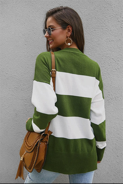 Damen-Pullover, Farbblock, langärmeliges Polyester, weite Passform-6