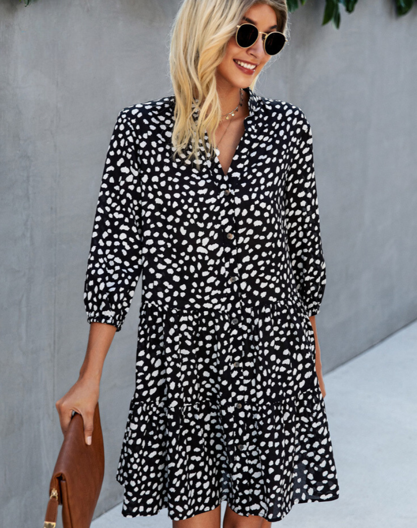 Damen-Kleid Casual mit Knopfverschluss aus weichem Stoff 3