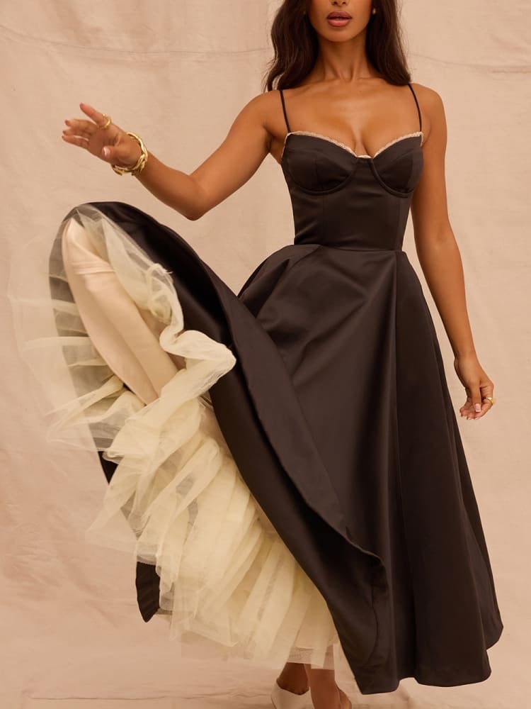 Damen-Midikleid, Korsett-Top, Satin 5