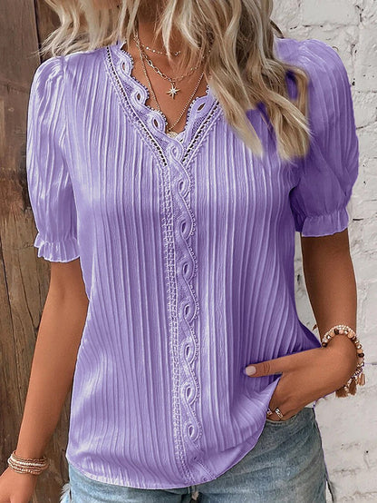 Variant image for Damenbluse V-Ausschnitt Puffärmel Polyester - Weiße Bluse für eleganten Stil-17