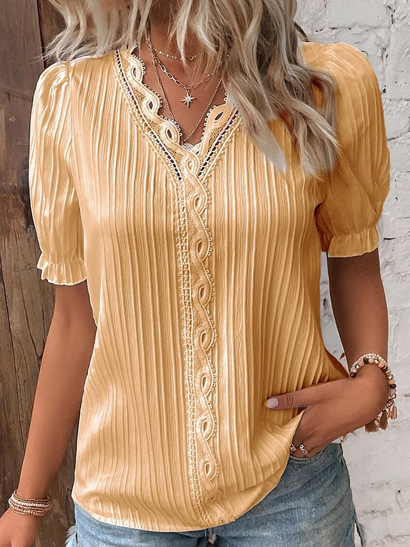 Variant image for Damenbluse V-Ausschnitt Puffärmel Polyester - Weiße Bluse für eleganten Stil-25