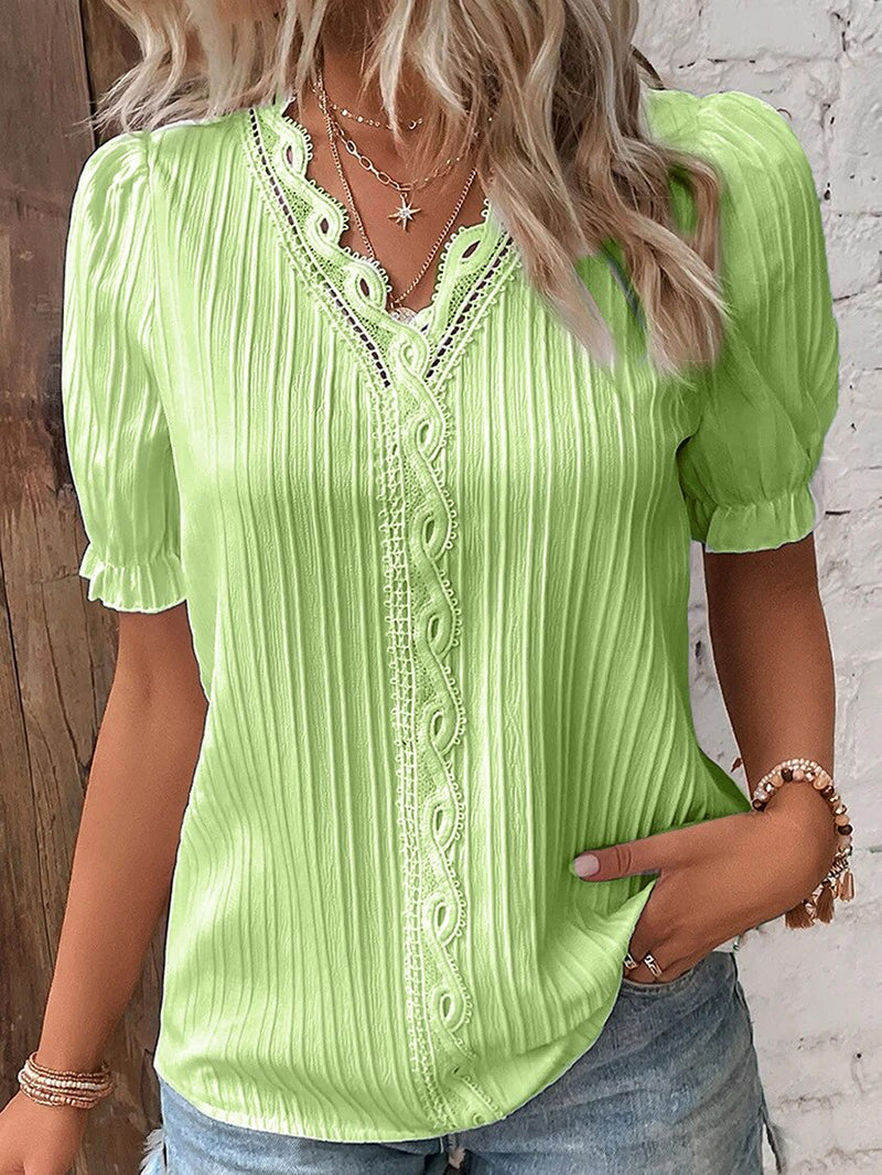 Variant image for Damenbluse V-Ausschnitt Puffärmel Polyester - Weiße Bluse für eleganten Stil-33