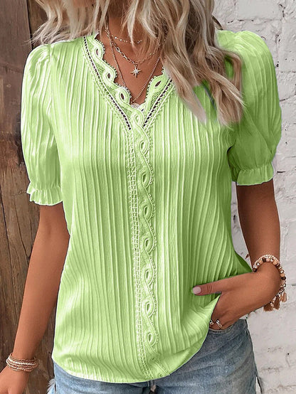 Variant image for Damenbluse V-Ausschnitt Puffärmel Polyester - Weiße Bluse für eleganten Stil-33