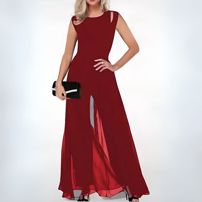 Damen-Jumpsuit Ärmellos mit Schulterdetail Weites Bein Hochwertiger Stoff 1