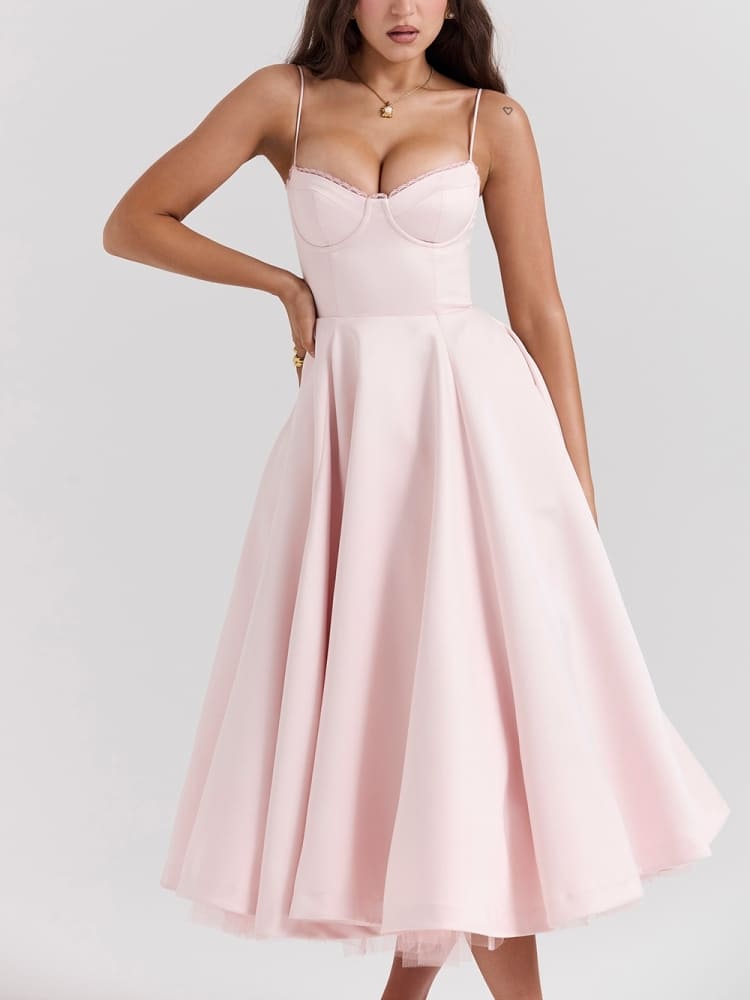 Damen-Midikleid, Korsett, hochwertiger Stoff-4