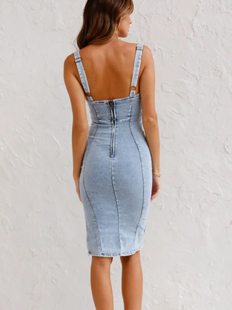 Damen-Jeans-Kleid Midi Verstellbare Träger Denim 3