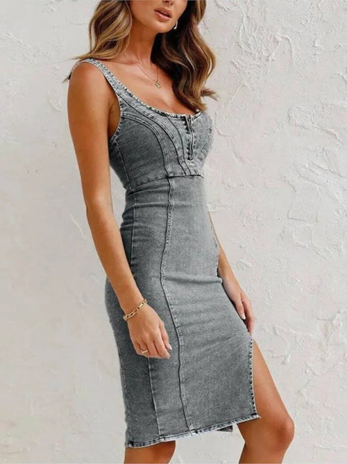 Damen-Jeans-Kleid Midi Verstellbare Träger Denim 1