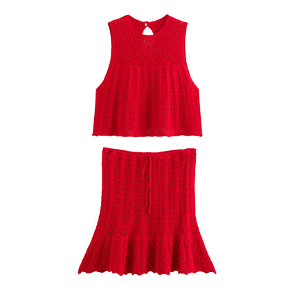 Damen-Top und Rock, gestrickt, elegant, aus Acryl-2
