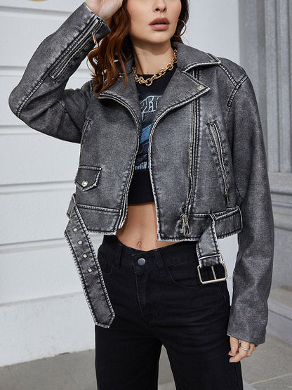 Kurze Jacke für Damen aus schwarzem Kunstleder – modernes Design, leicht zu stylen, in mehreren Größen erhältlich 7