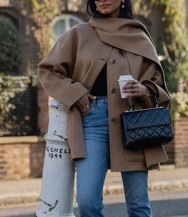 Damen-Mantel Lange Ärmel Knopfverschluss Polyester Wintermantel 3