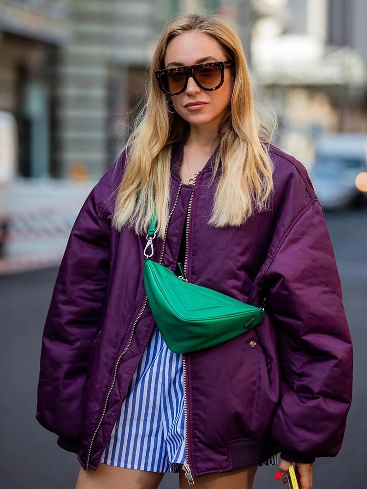 Damenjacke Oversized Bomberjacke Hochwertiger Stoff-6