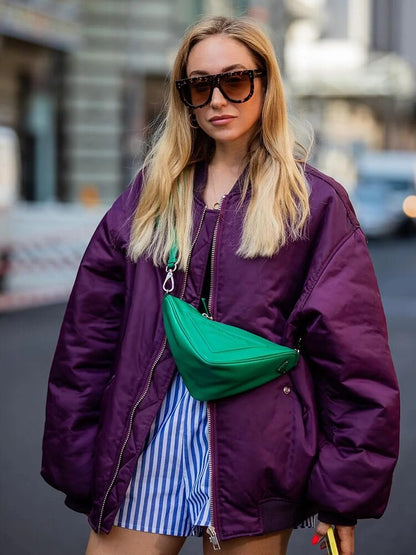 Damenjacke Oversized Bomberjacke Hochwertiger Stoff-6