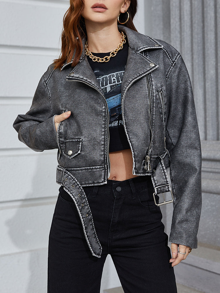 Kurze Jacke für Damen aus schwarzem Kunstleder – modernes Design, leicht zu stylen, in mehreren Größen erhältlich 3
