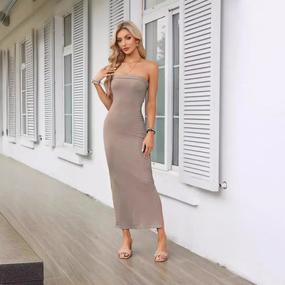 Damen-Kleid, trägerloses elegantes leichtes Material, für Sommer und Fest-2