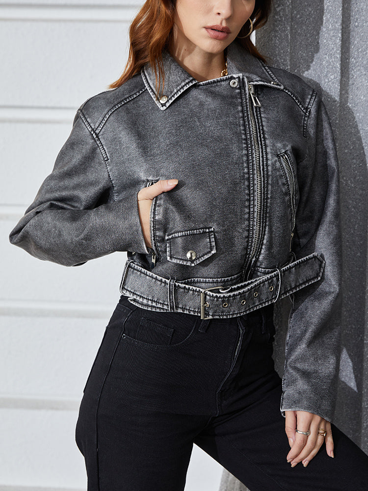 Kurze Jacke für Damen aus schwarzem Kunstleder – modernes Design, leicht zu stylen, in mehreren Größen erhältlich 4