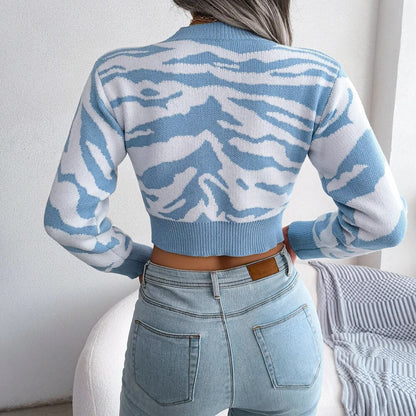 Damen-Pullover, Zebramuster, kurze Passform, atmungsaktives Material-3