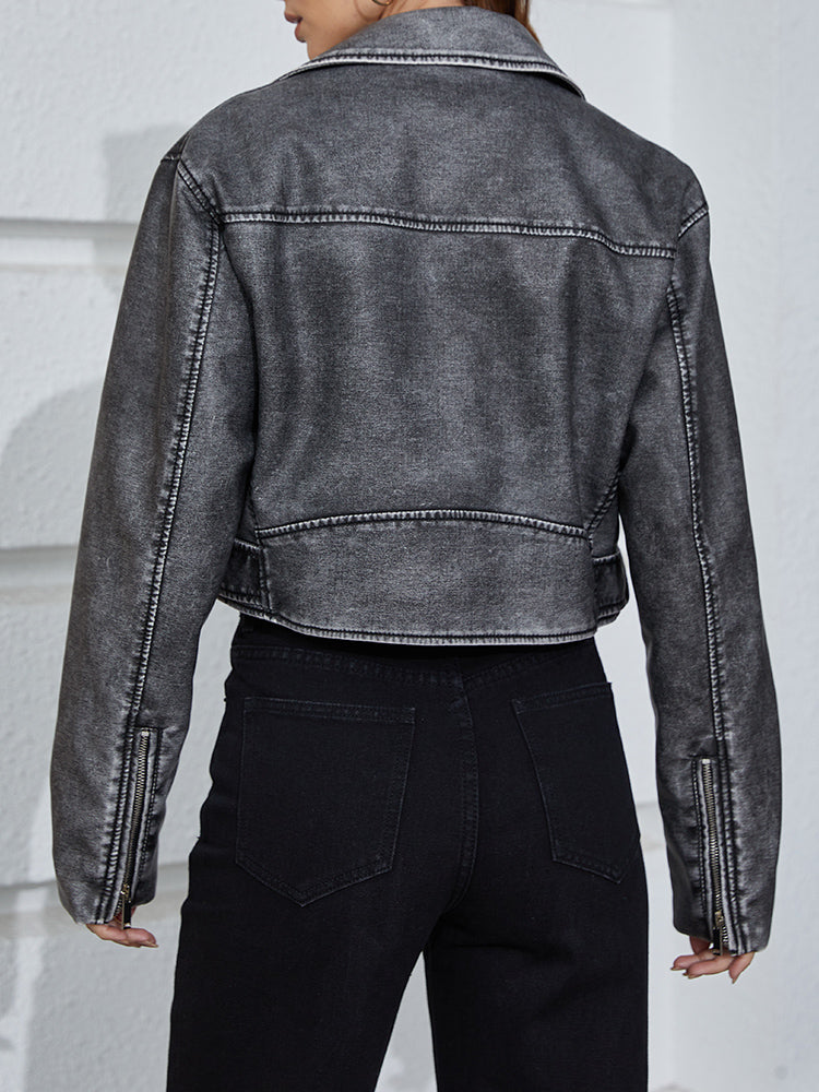 Kurze Jacke für Damen aus schwarzem Kunstleder – modernes Design, leicht zu stylen, in mehreren Größen erhältlich 5