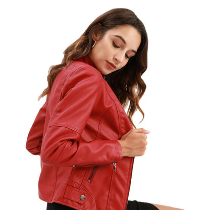 Elegante Damen-Lederjacke aus Kunstleder – Moderne reguläre Passform für Herbst und Frühling 2