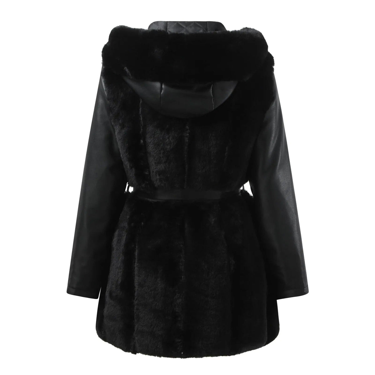 Damen-vegane-Lederjacke, moderne Passform, synthetischer Pelzkragen-4
