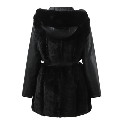 Damen-vegane-Lederjacke, moderne Passform, synthetischer Pelzkragen-4