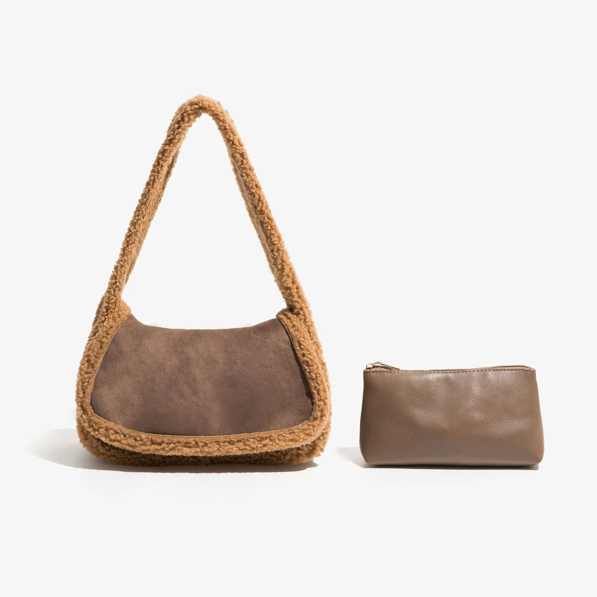 Damen-Handtasche, klein, weich, Polyester, mit Kunstfell-4